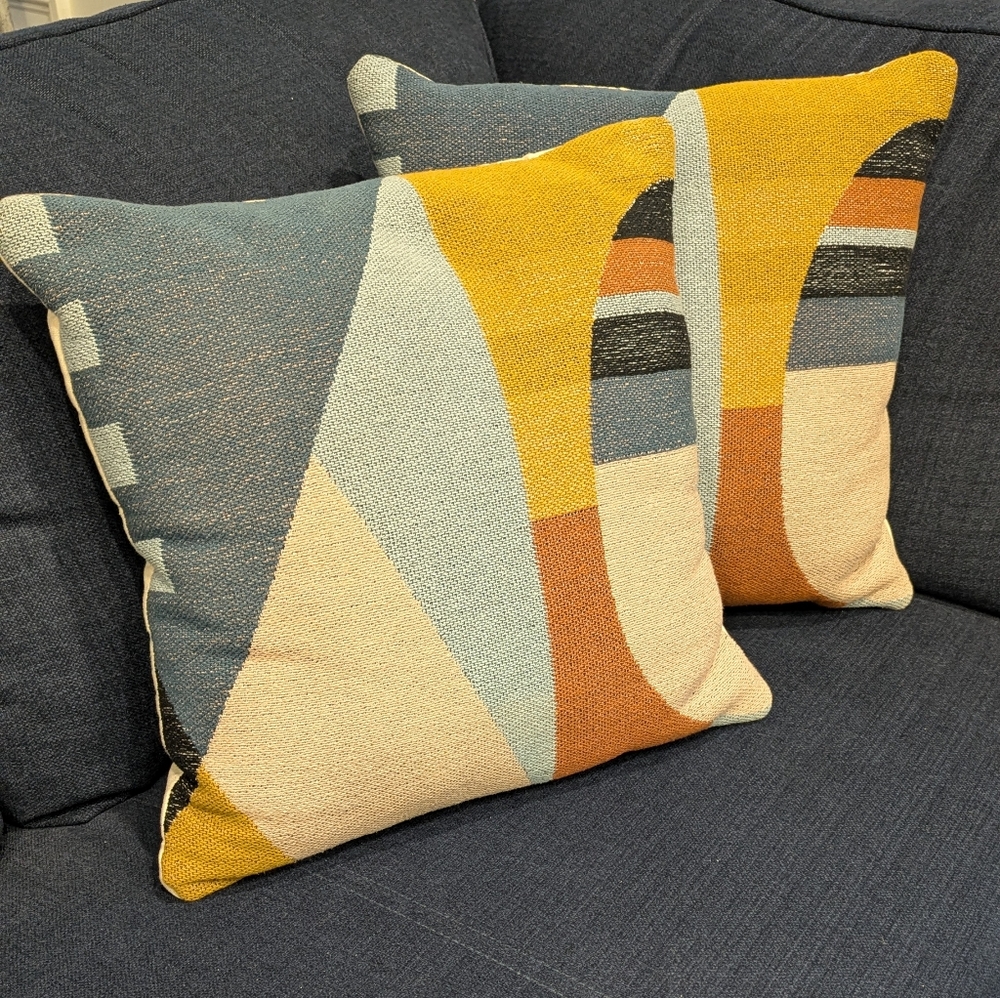 SET OF 2 Abstract Throw Pillow Set - Blue, Yellow, and Orange